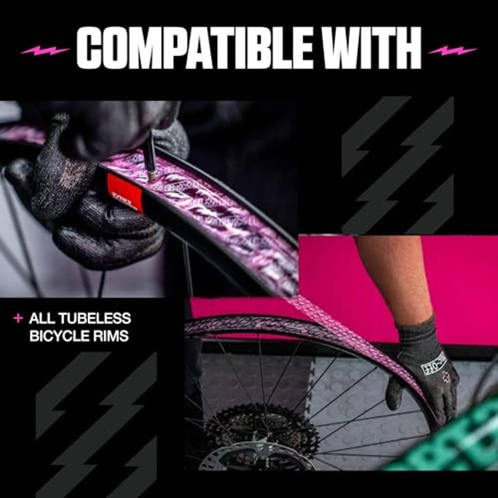 Tubeless rim tape on bicycle rim, adhesive liner installed around the rim bed