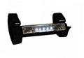 Black roll bar LED light mount with clear rectangular LED housing and bracket clips