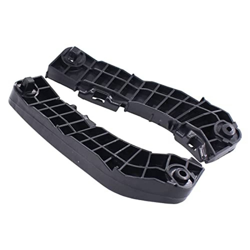 Black plastic bumper bracket retainer pair with grid lattice and two metal mounting clips