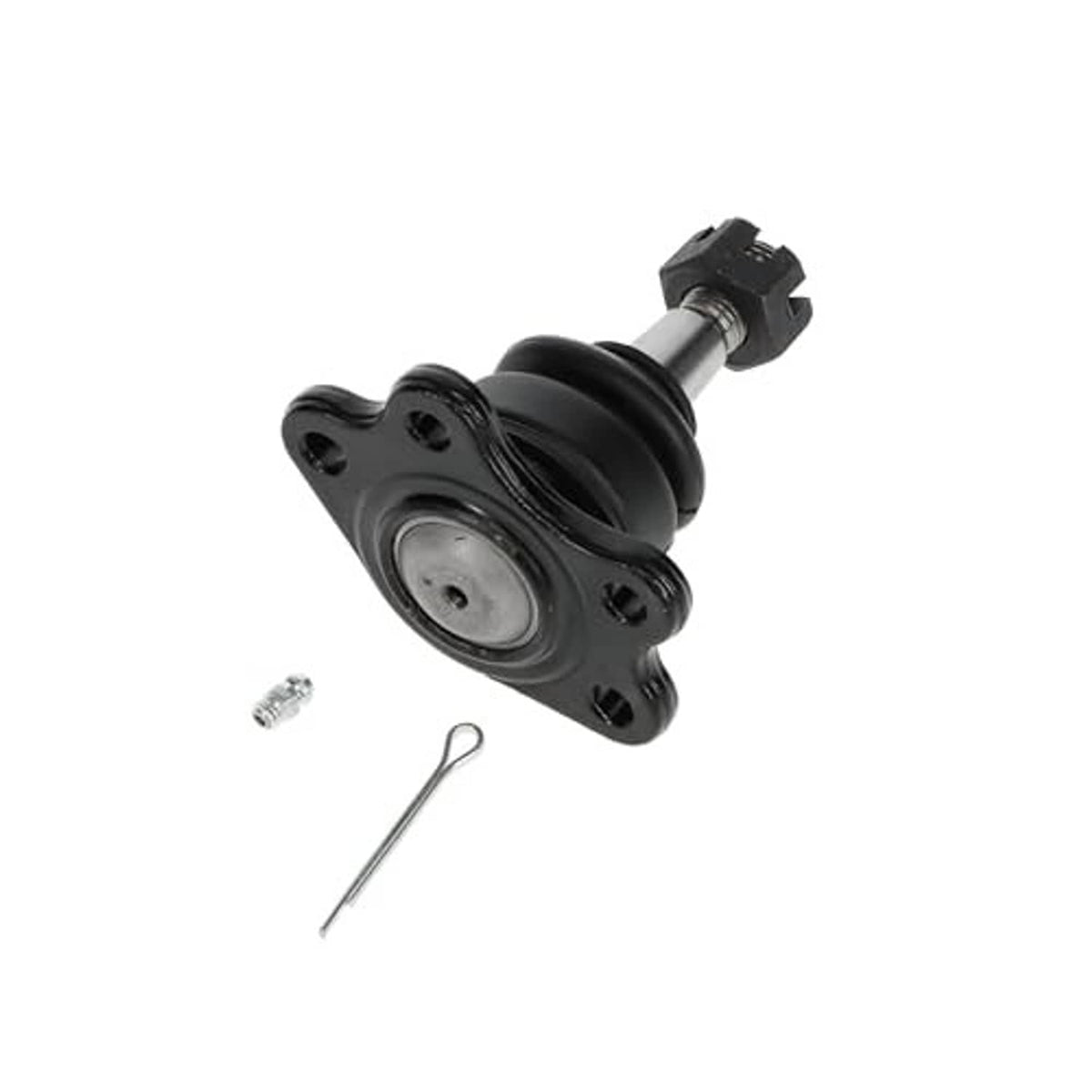 Front upper suspension ball joint with black housing and mounting plate, included clip and screw