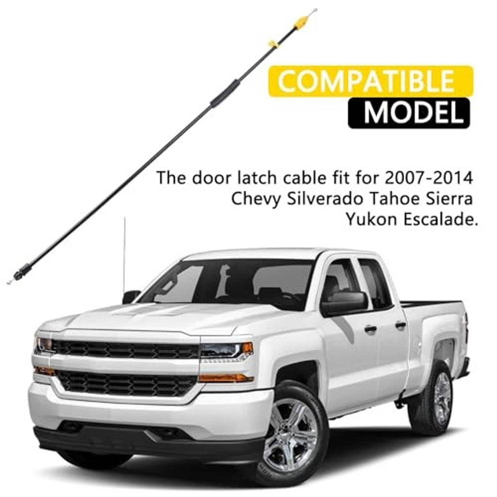 Black door latch cable with yellow connector ends, full length view