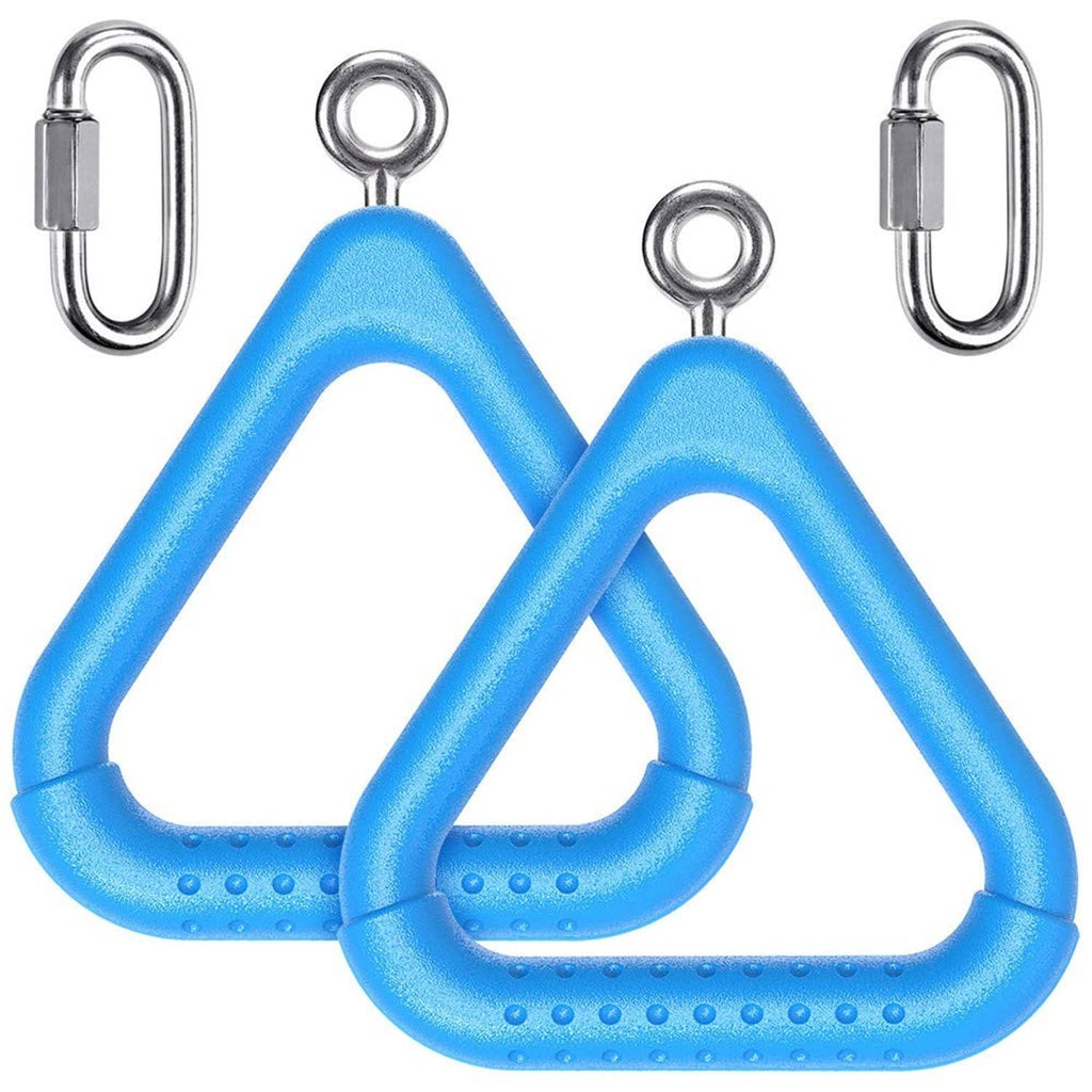 Blue trapeze swing bar ring with metal carabiner hook, 2-pack