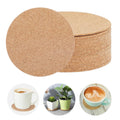 Self-adhesive cork round sheets, stacked beige circles with one front coaster