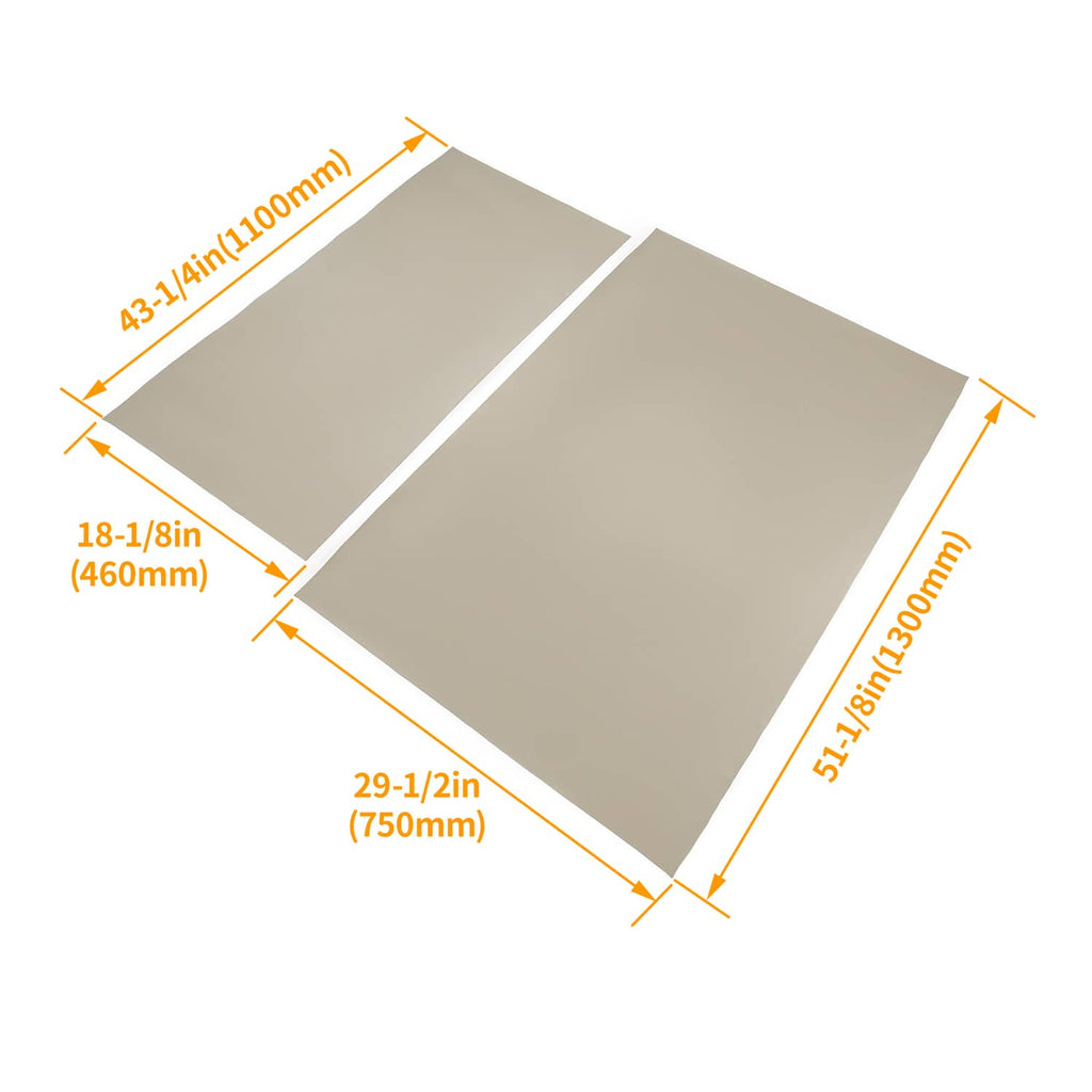 Tan seat cushion and seat back cover pair with labeled size layout diagram