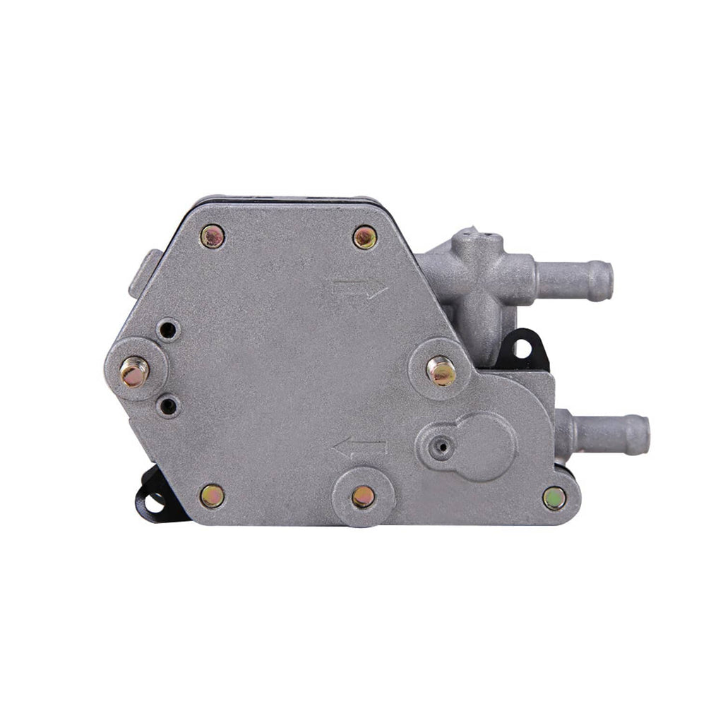 Fuel pump assembly plate with ports, mounting holes, and side connectors
