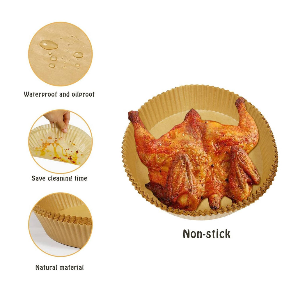 Grease-resistant round air fryer paper liner, non-stick natural paper
