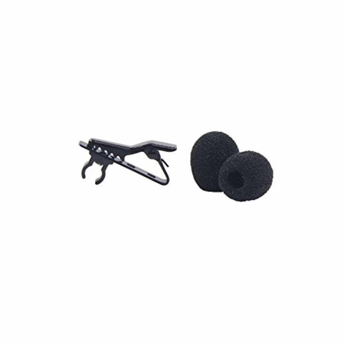 Black lavalier mic clips with matching foam windscreens