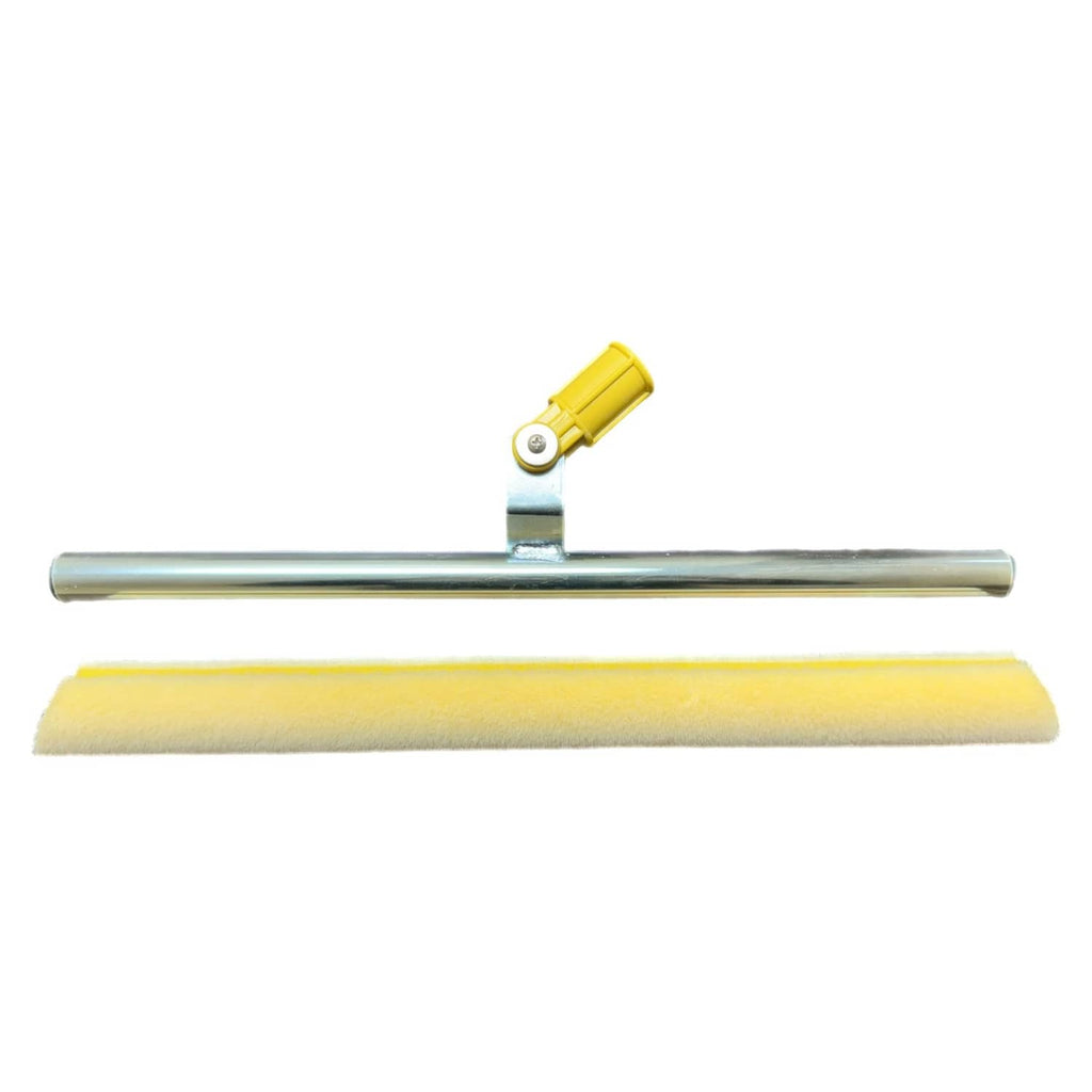 Paint roller applicator with metal bar and yellow cover on T-bar handle