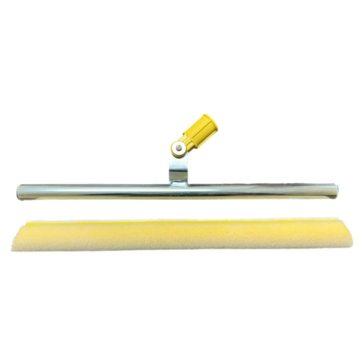 Paint roller applicator with metal bar and yellow cover on T-bar handle