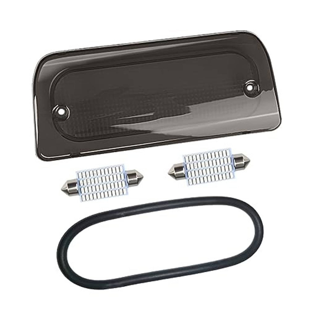 Smoked third brake light lens cover, seal gasket, and two LED bulb modules