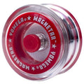 Clear red-and-silver responsive yo-yo with red center cap and star-ring graphics