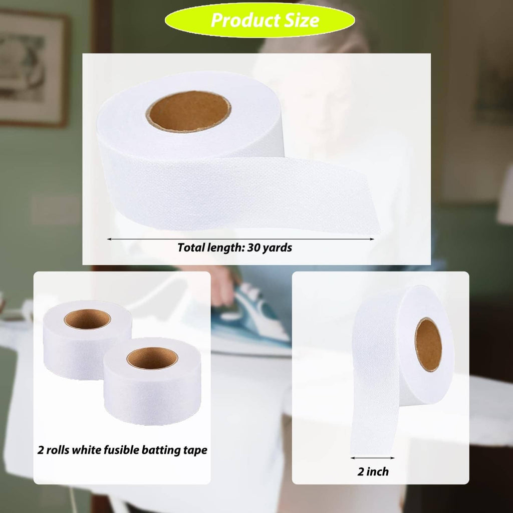 RivetOak JIYUANCH 2 Rolls Fusible Batting Tape for Quilting -2 2 inches X 30 YD, white