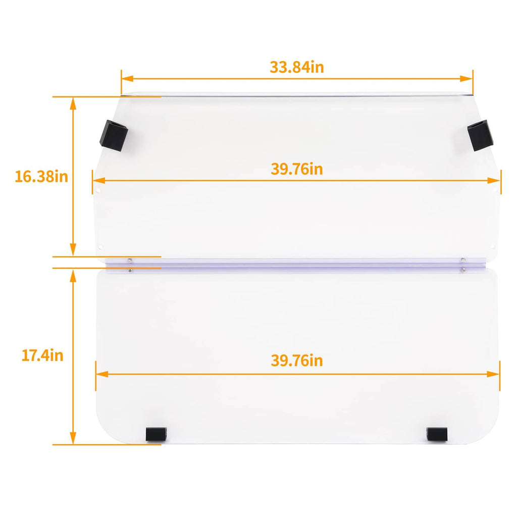 Clear vented windshield panel with mounting points shown with size dimensions