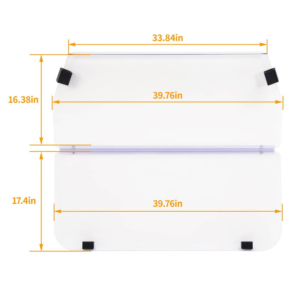 Clear vented windshield panel with mounting points shown with size dimensions