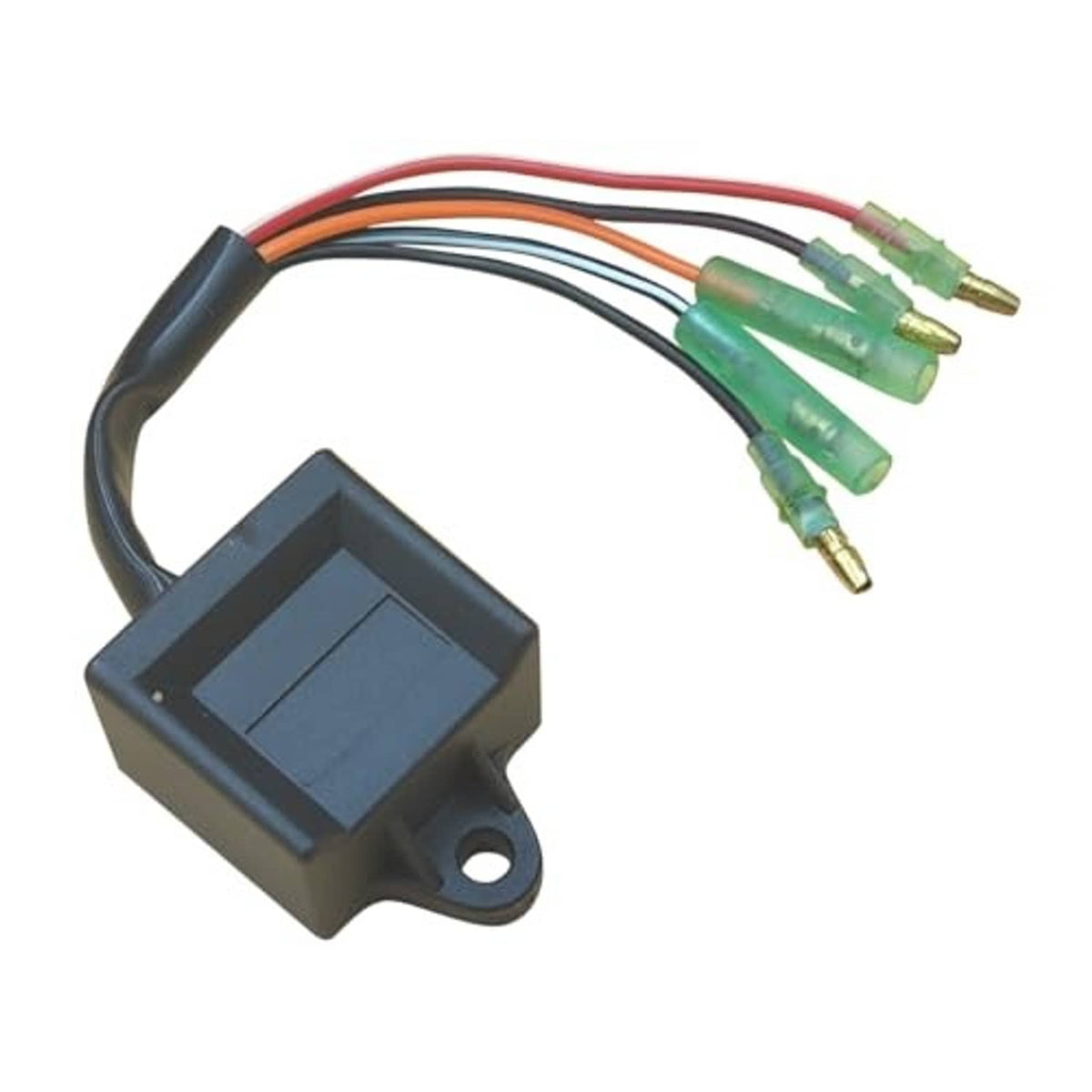 CDI ignition box with square screen panel and multicolor wire harness, green terminal tips