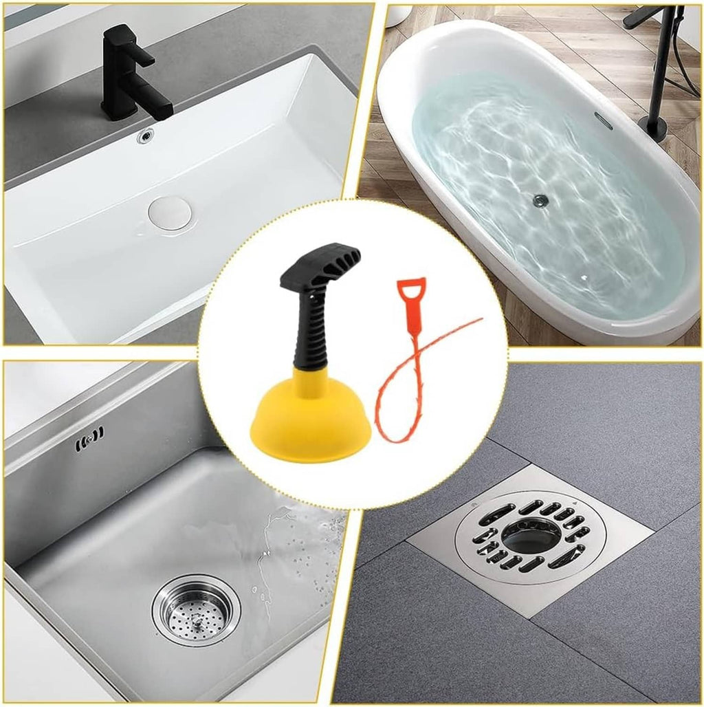 Mini sink plunger detail with yellow cup and black ridged short handle