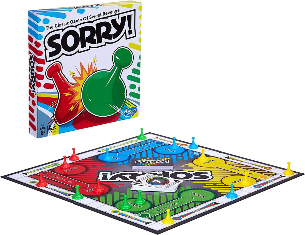 Sorry! board game set with box and colorful game board with START and HOME zones