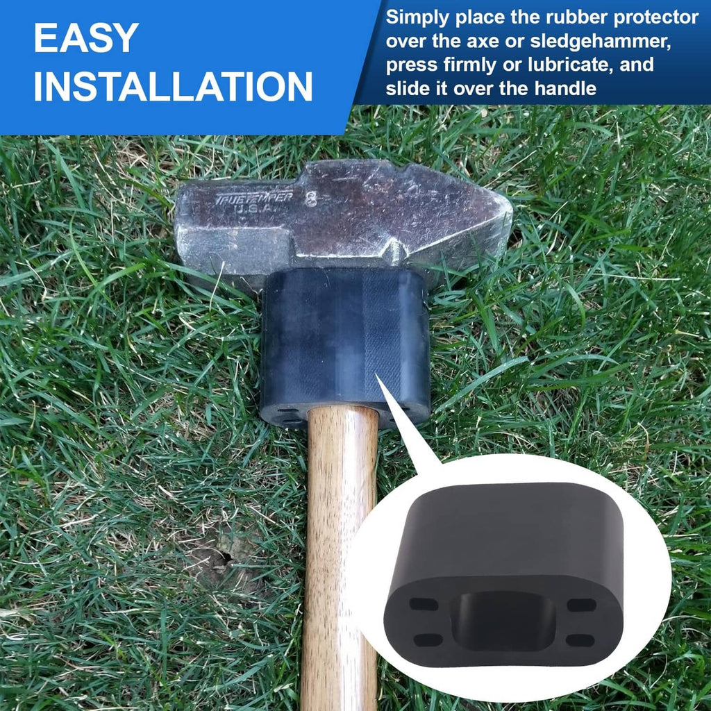 Black rubber handle protector placed over a wooden axe handle