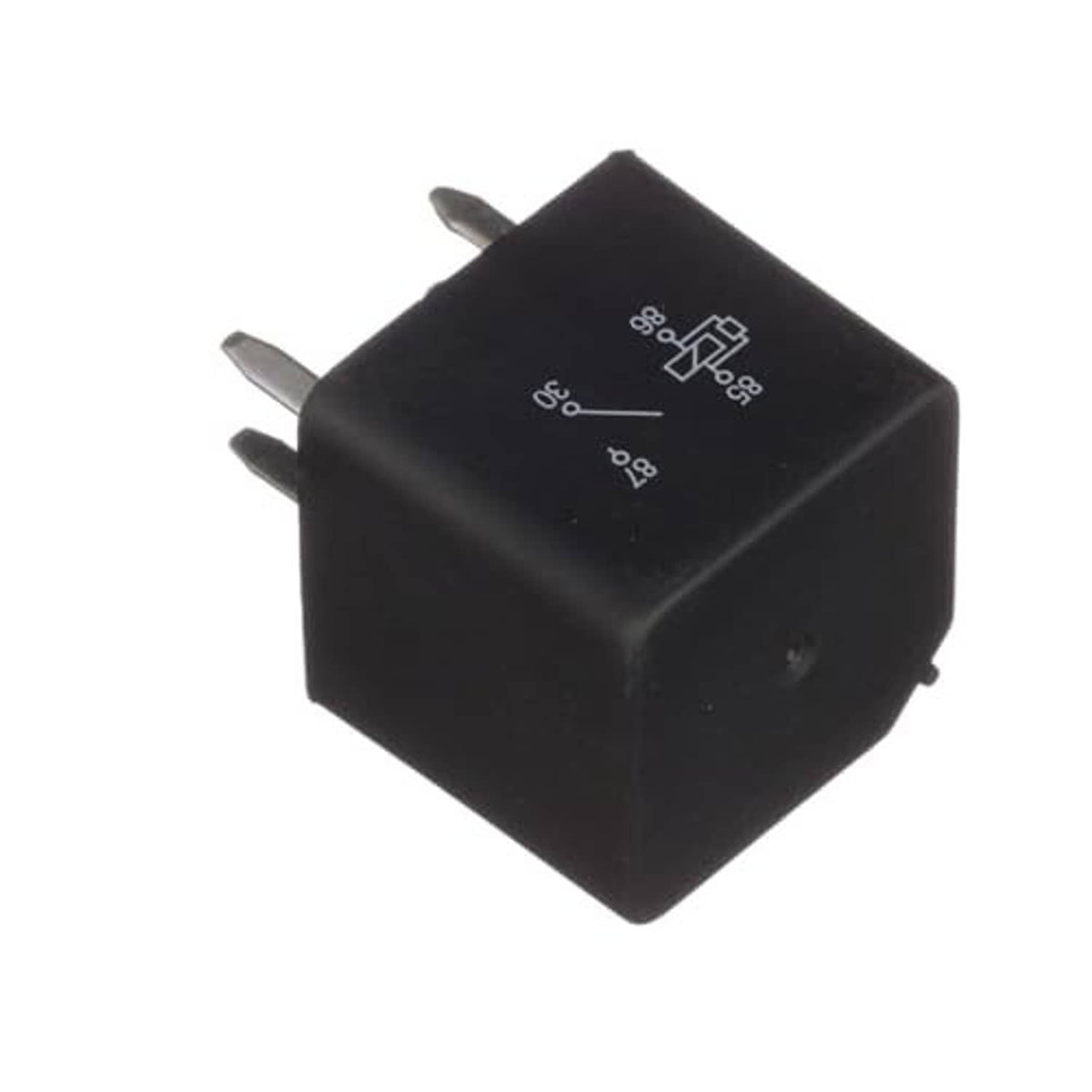 Black cube-style relay with angled view and three blade pins