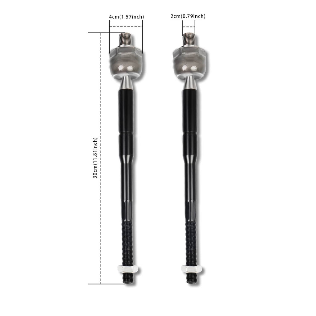 Two tie rod links, black bars with silver ball joints and threaded studs