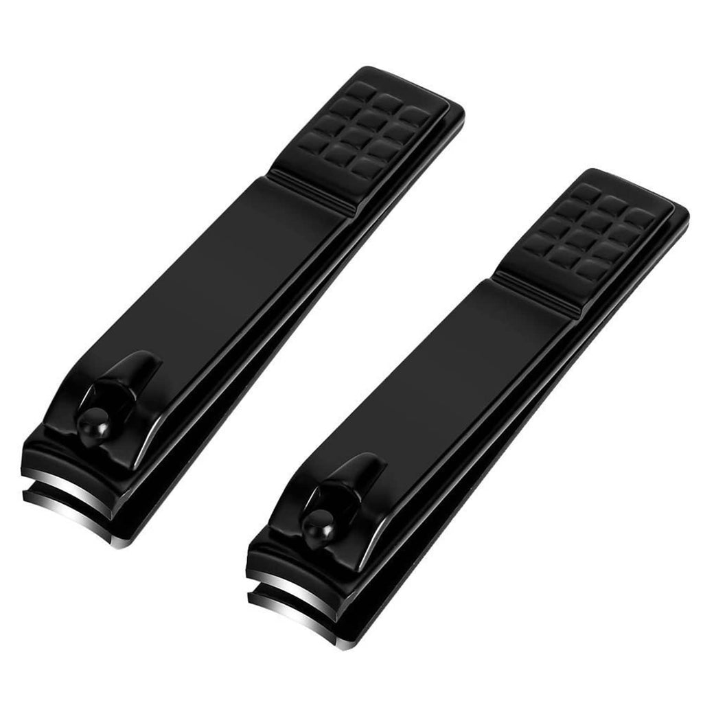 Black wide-jaw steel toenail clippers, two-piece set with textured anti-slip grips
