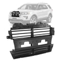 Black radiator grille shutter assembly with horizontal slats and mounting brackets