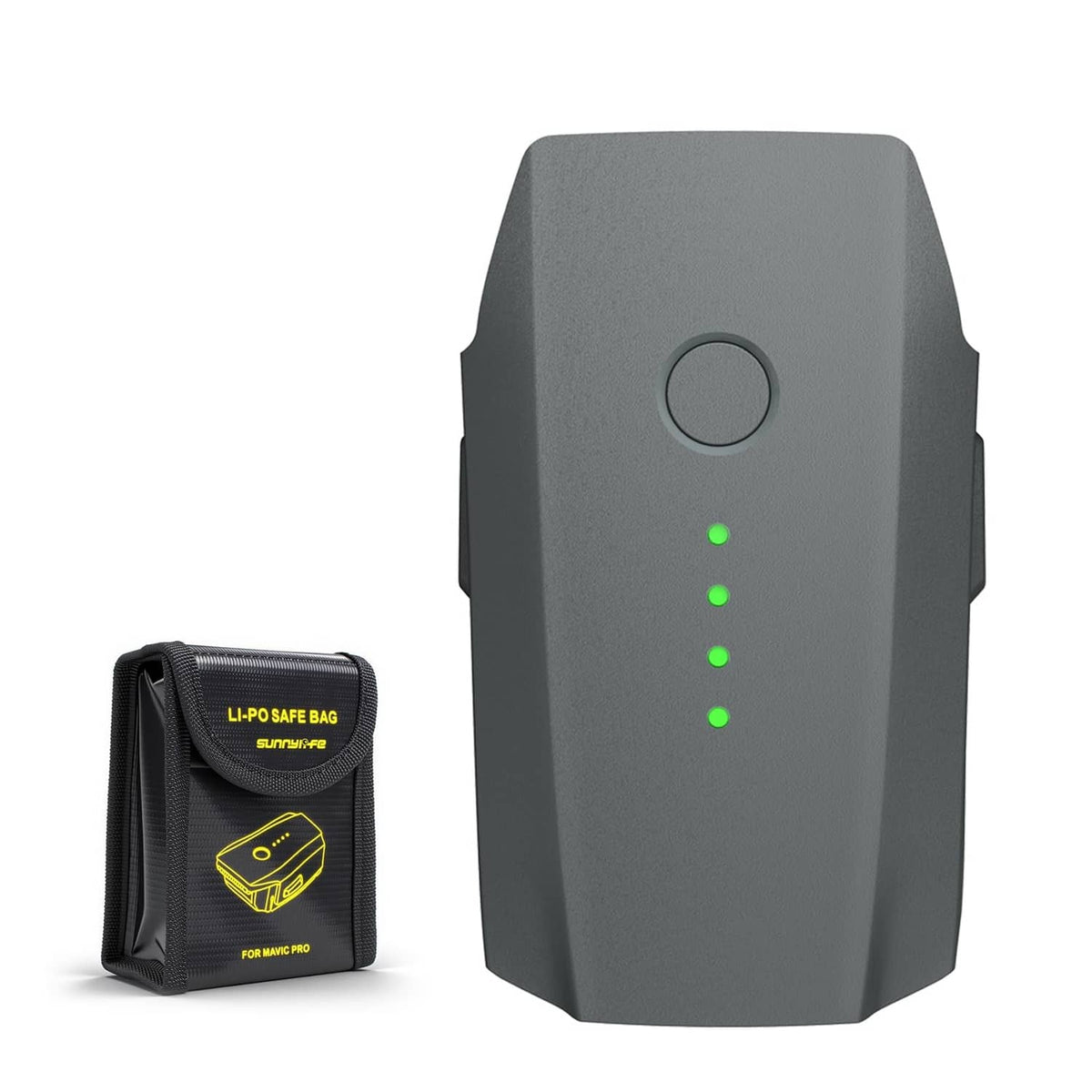 Intelligent flight battery with Li-safe bag, gray shell and green LED status lights