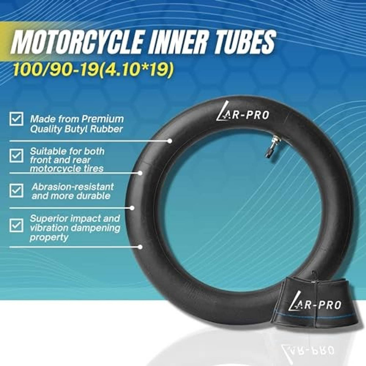 Black 19-inch motorcycle inner tube pair with valve stems, round profile