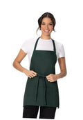Hunter green unisex three-pocket apron with adjustable neck strap and waist ties
