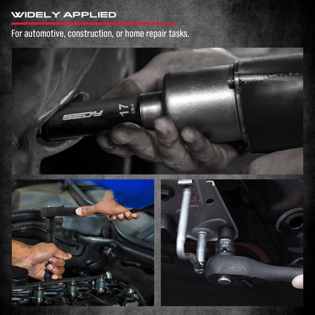 Hand using a 1/2 in drive impact socket on an engine during repair work