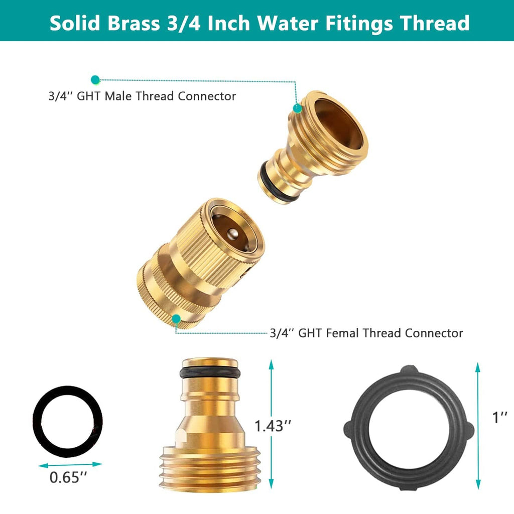 Brass 3/4 inch GHT male and female thread hose connectors with black O-ring