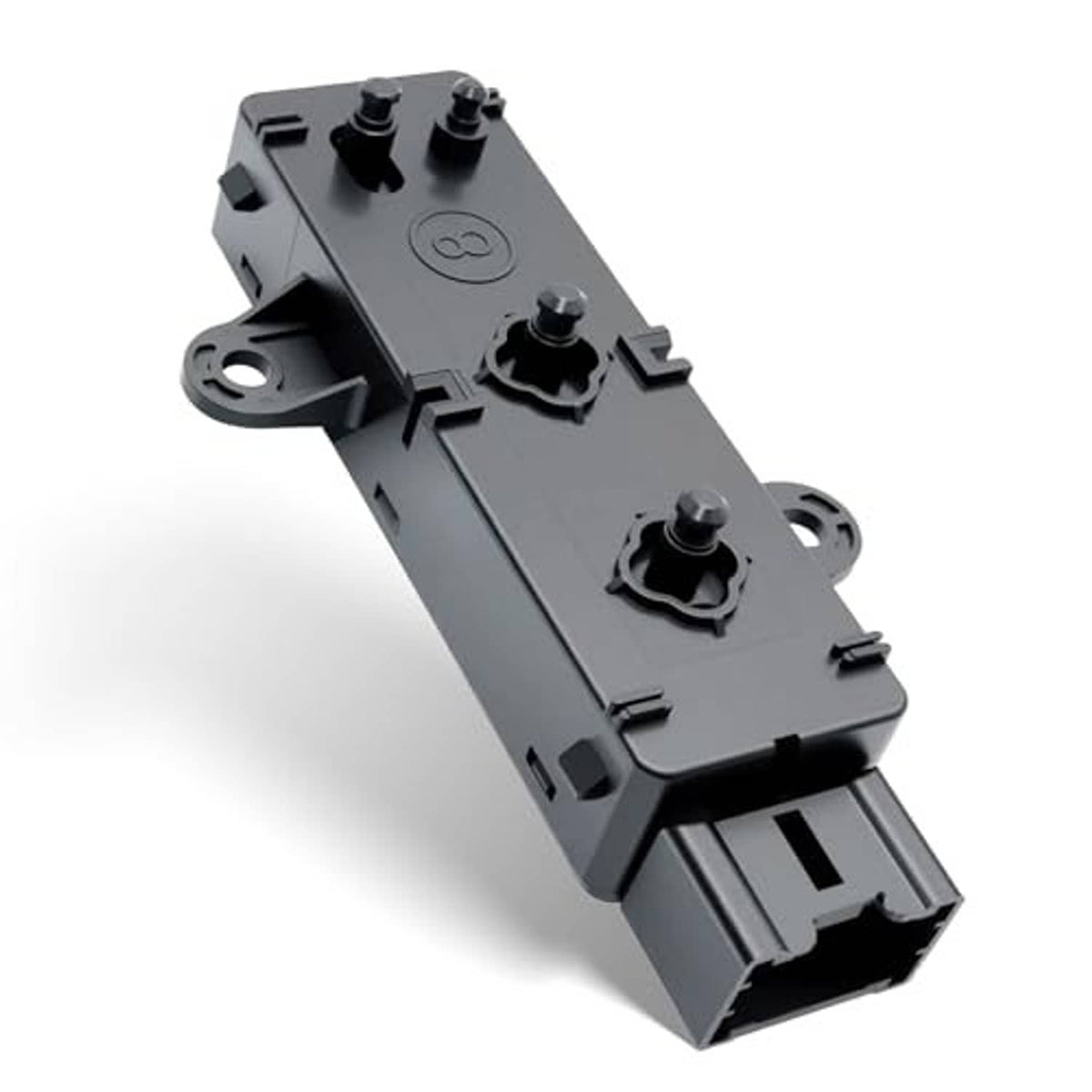 Power seat control switch module, black housing with three raised control knobs