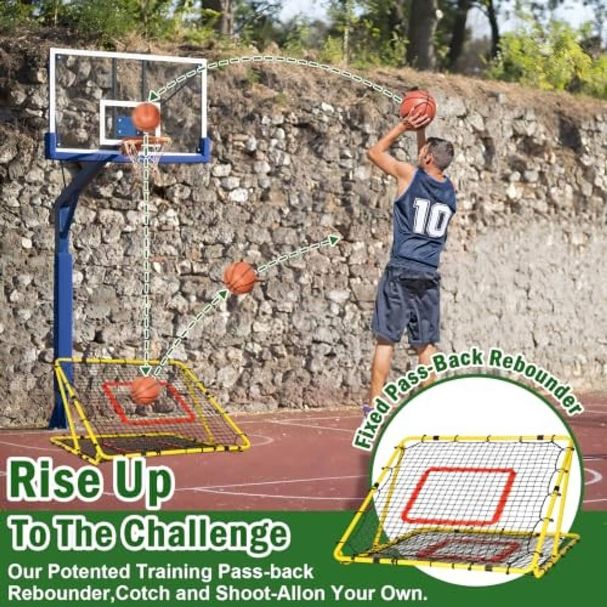Yellow baseball pass-back rebounder net with red target square and black mesh frame
