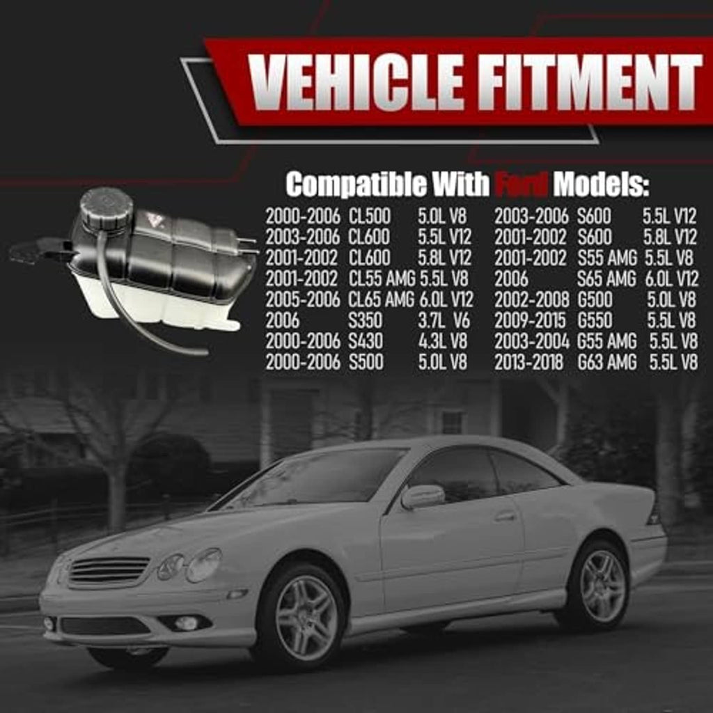 Coolant expansion tank vehicle fitment graphic with tank illustration