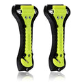 Emergency car safety hammer with neon green body and black non-slip handle