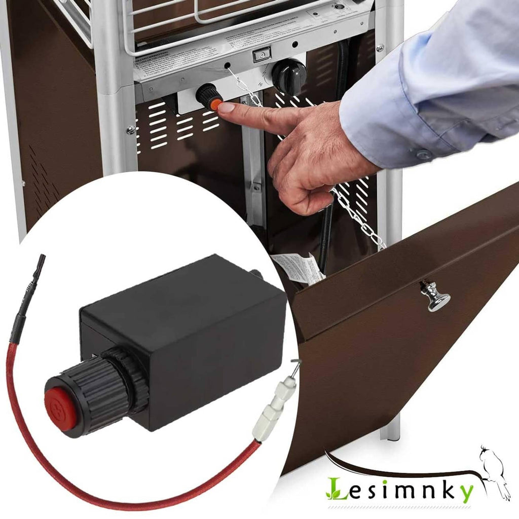 Electronic patio heater ignition module with red push button and attached red cable