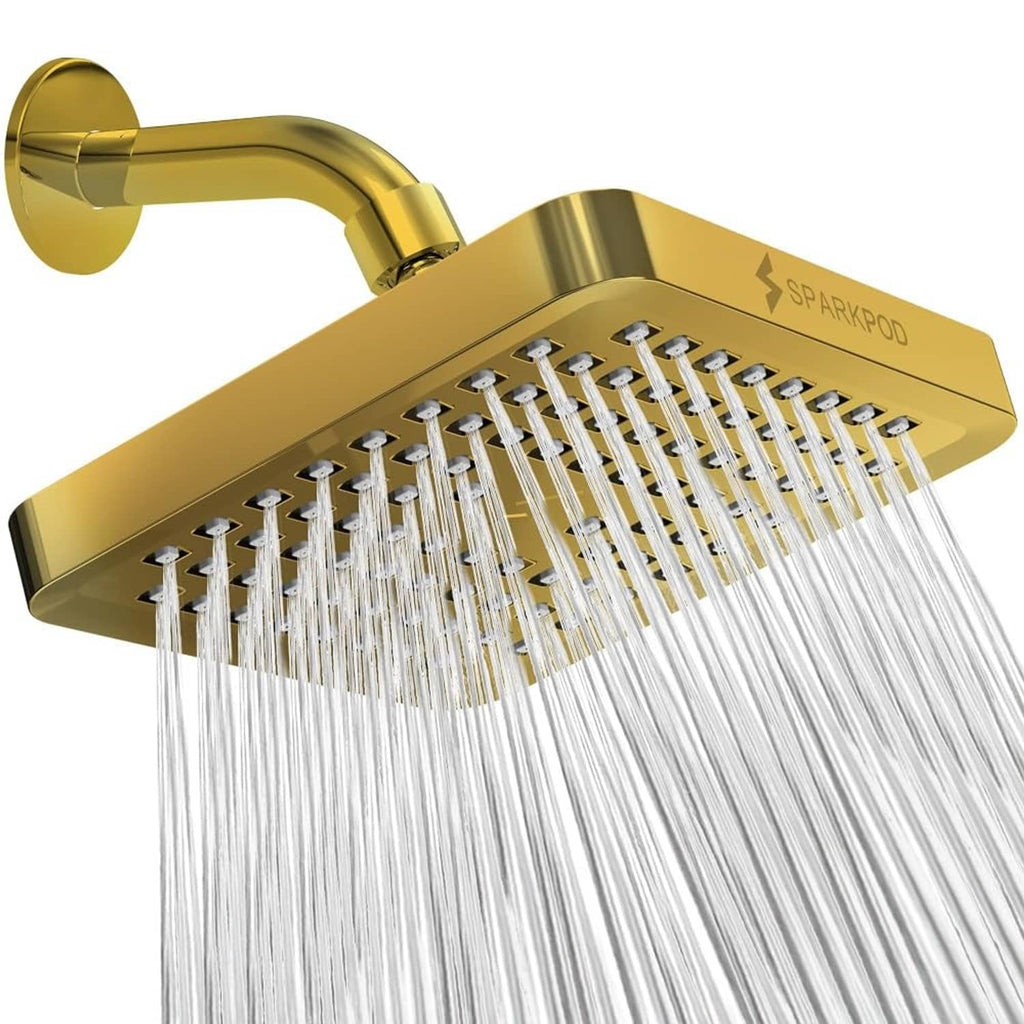 Egyptian gold square rain shower head with multiple nozzles and water spray