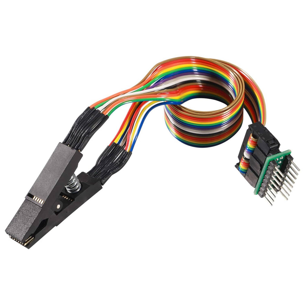 SOIC 16 test clip with rainbow ribbon cable and 8-pin header connector