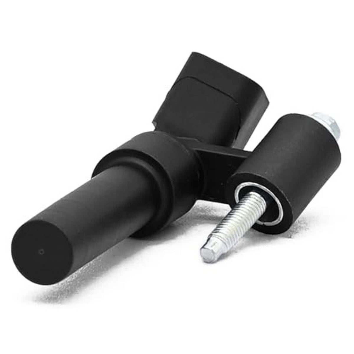 Crankshaft position sensor with black housing, metal bolt, and outlet tube