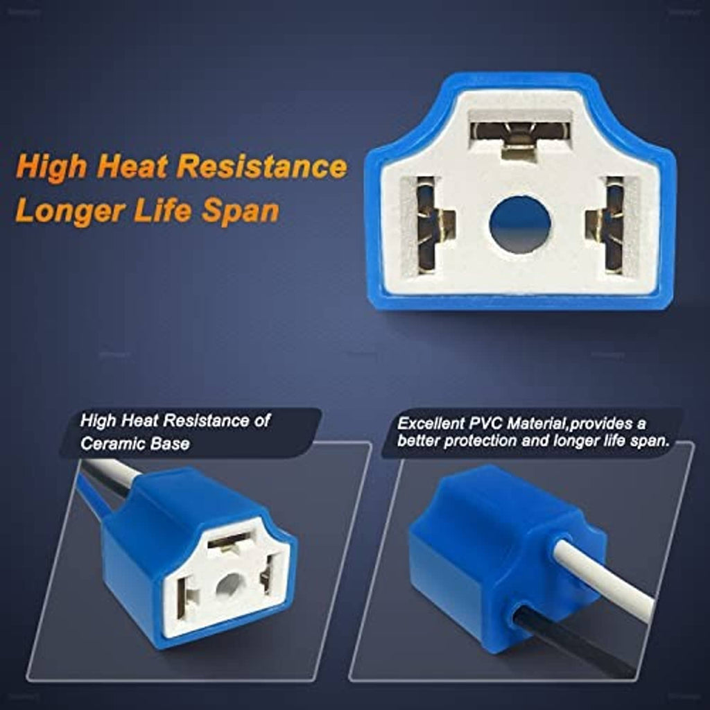Single headlight socket connector with blue outer housing and white ceramic insert