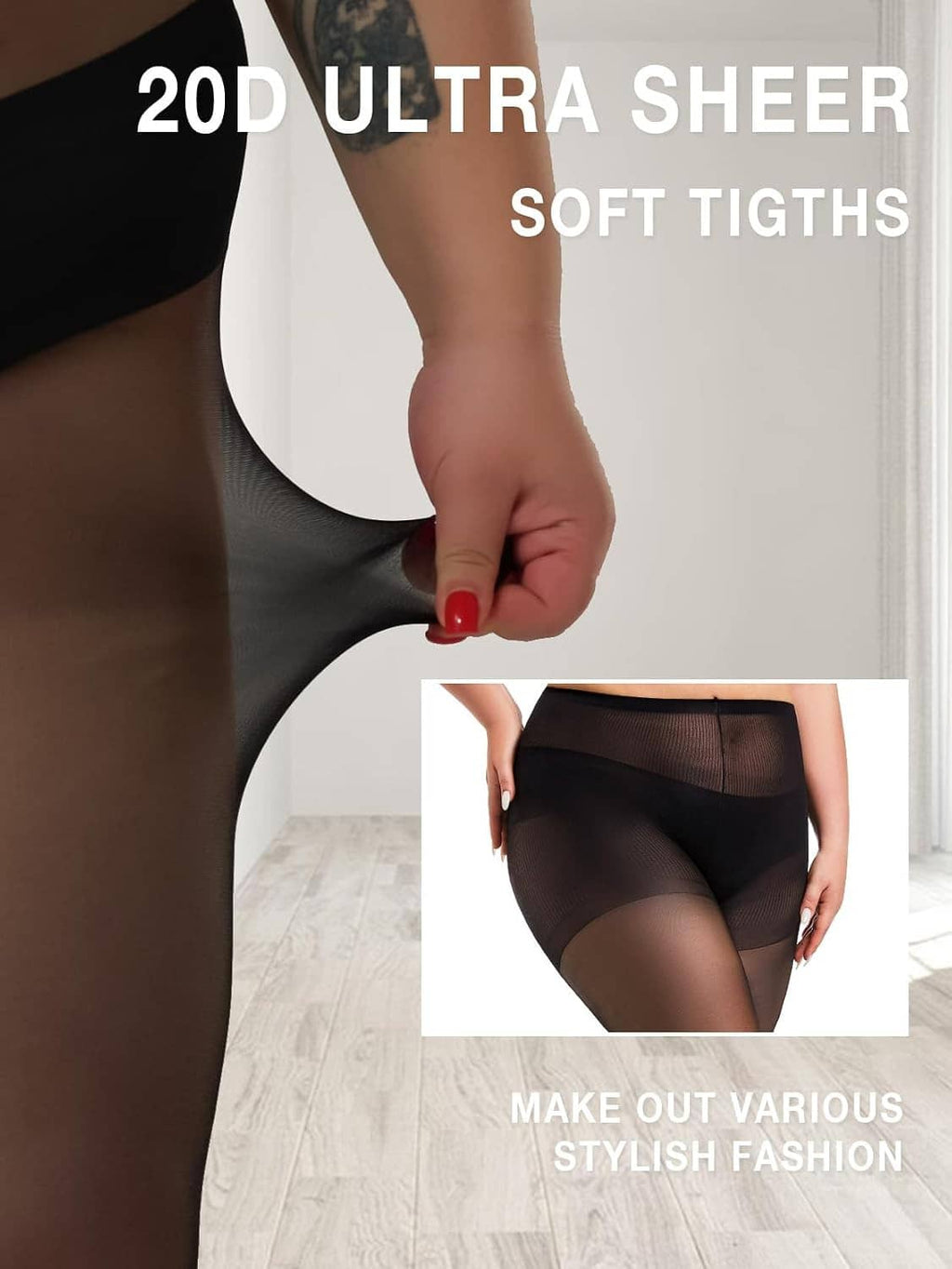 Plus size 20D ultra sheer tights, dark brown with smooth control top