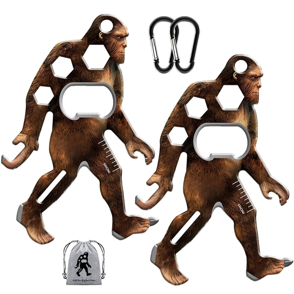 Sasquatch shaped multi-tools, stainless steel bottle opener and drivers, 2-pack