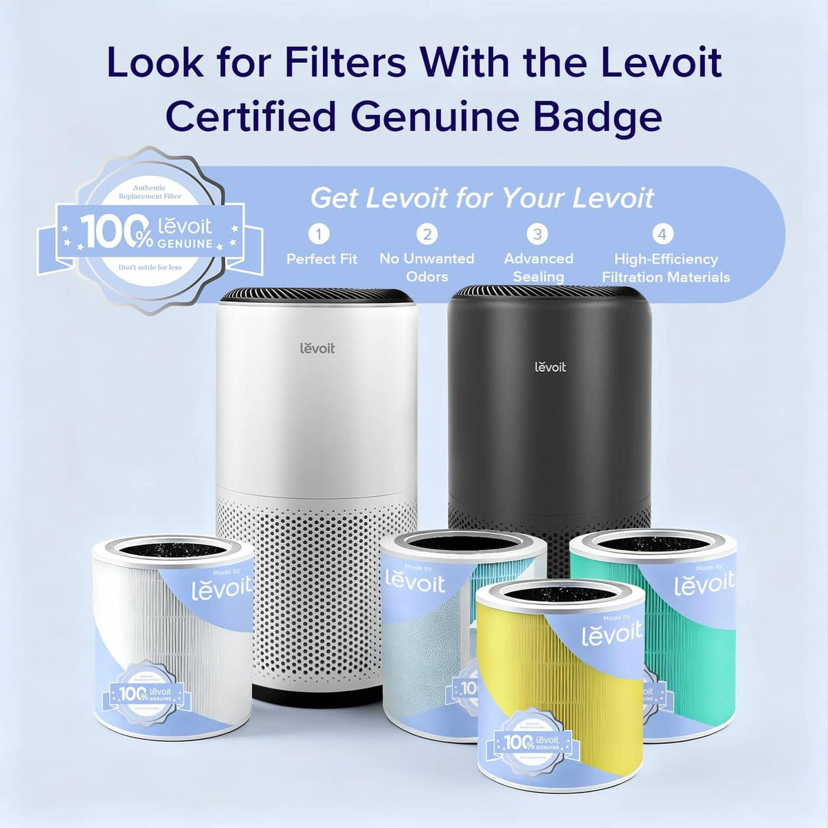 Cream white air purifier with replacement filter canisters