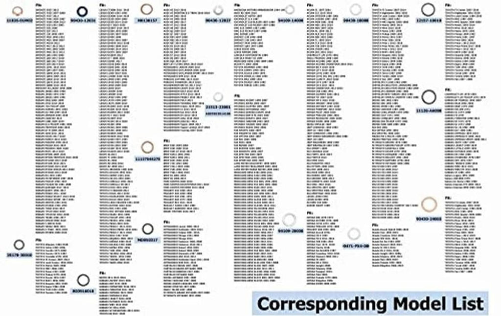 Oil drain plug gasket washer compatibility model list chart with ring size labels