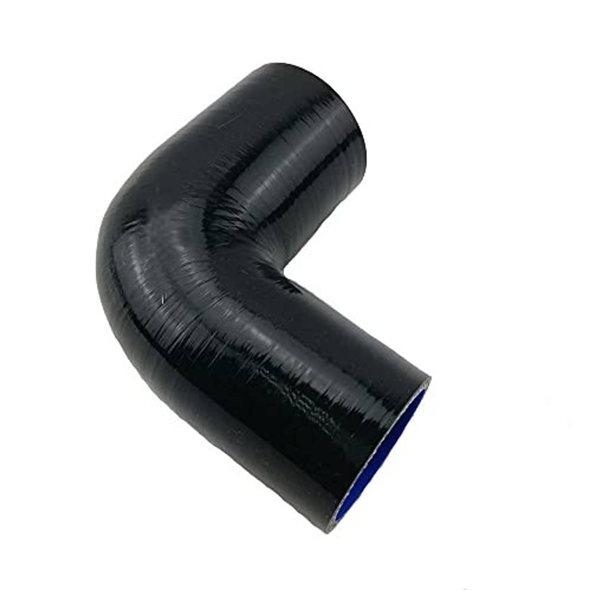 Black 90-degree silicone hose reducer elbow, textured outer surface