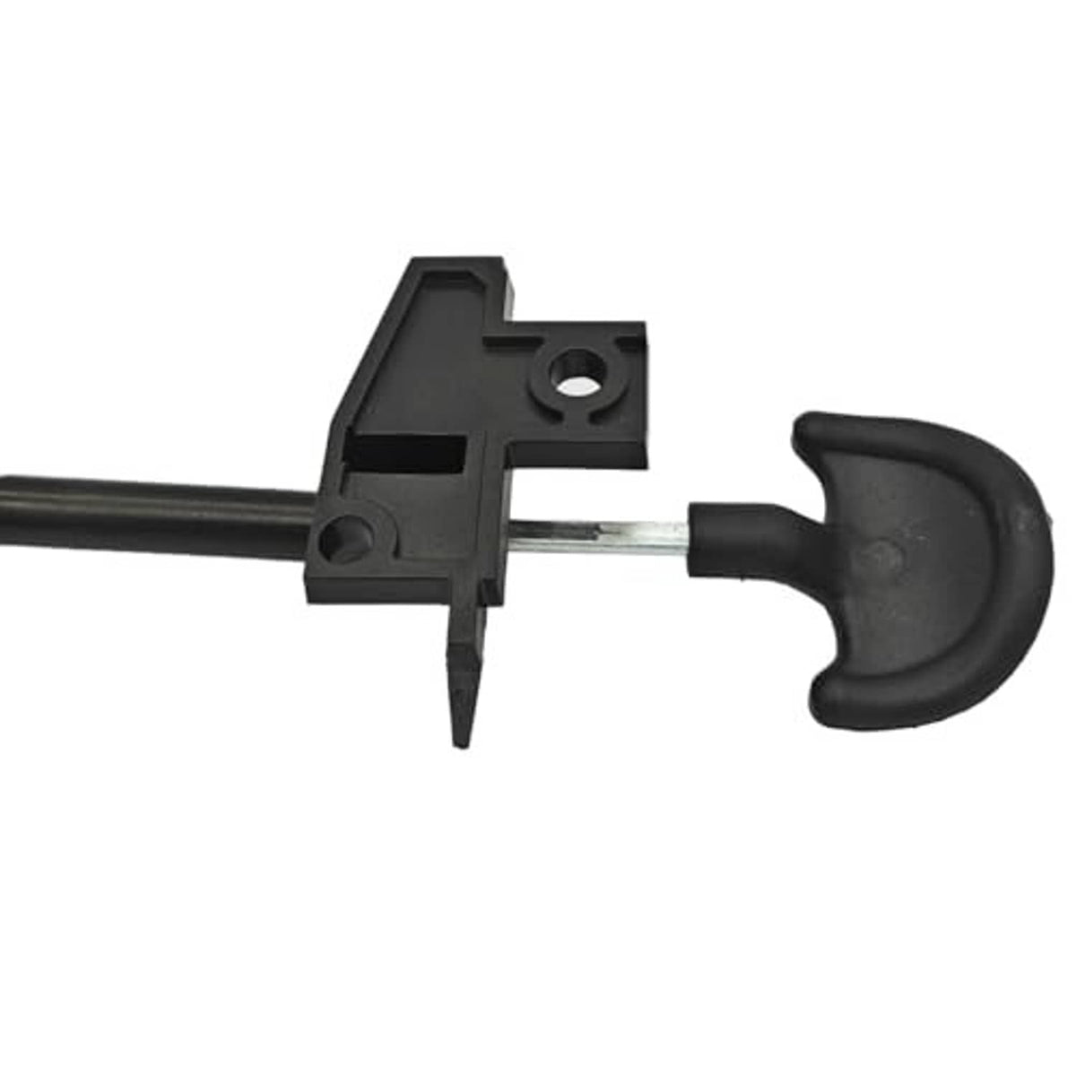 Hood release cable latch handle with black bracket and metal rod