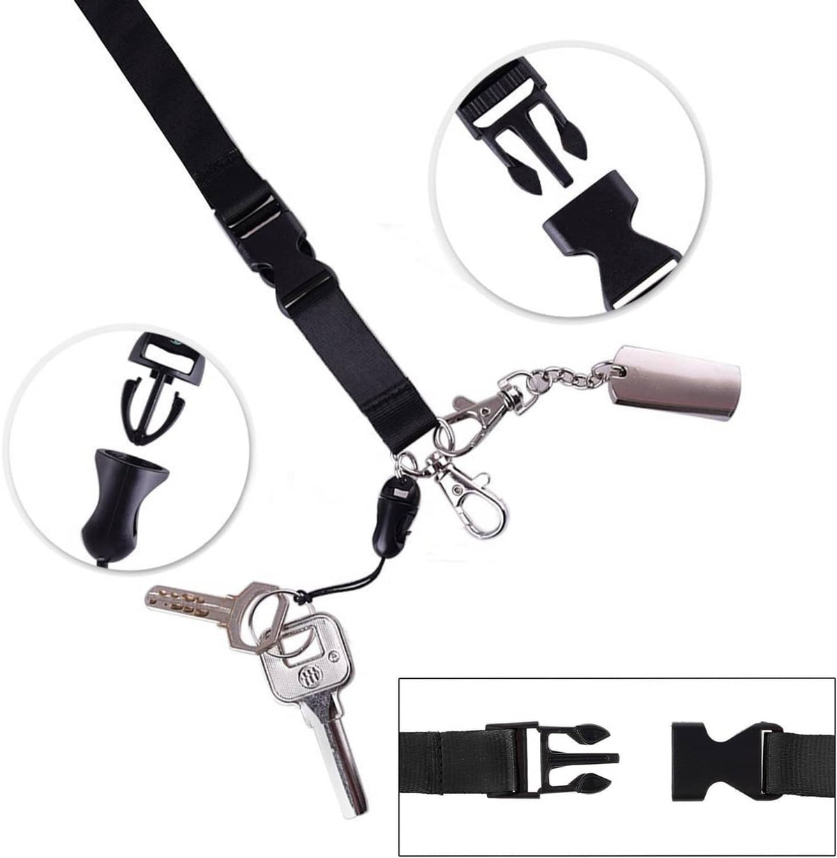 Black detachable lanyard with reinforced buckle, swivel clips, and metal keyring