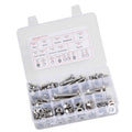 Stainless steel bolt and nut assortment kit in clear compartment storage box