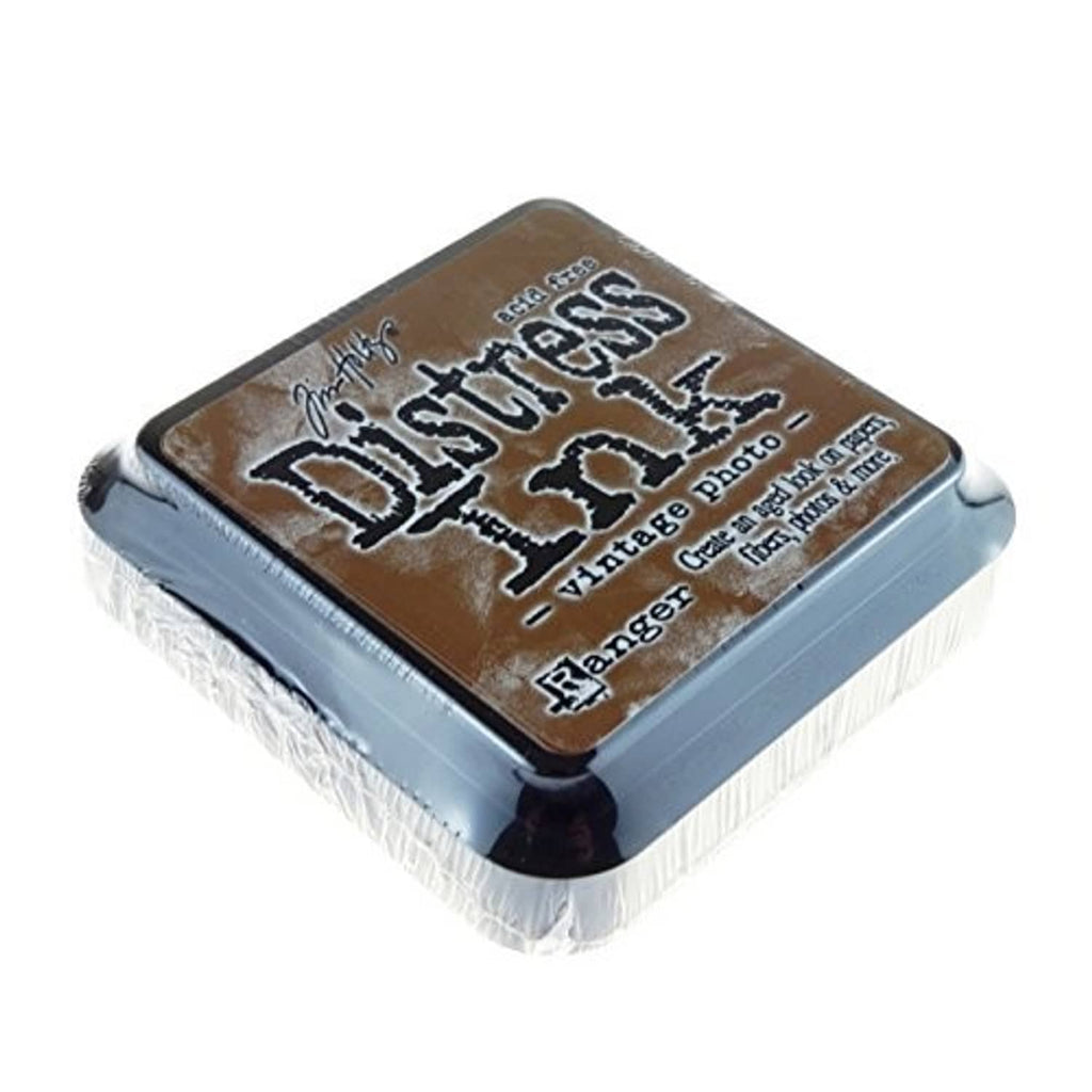 Square ink pad with black underside and brown Vintage Photo top label