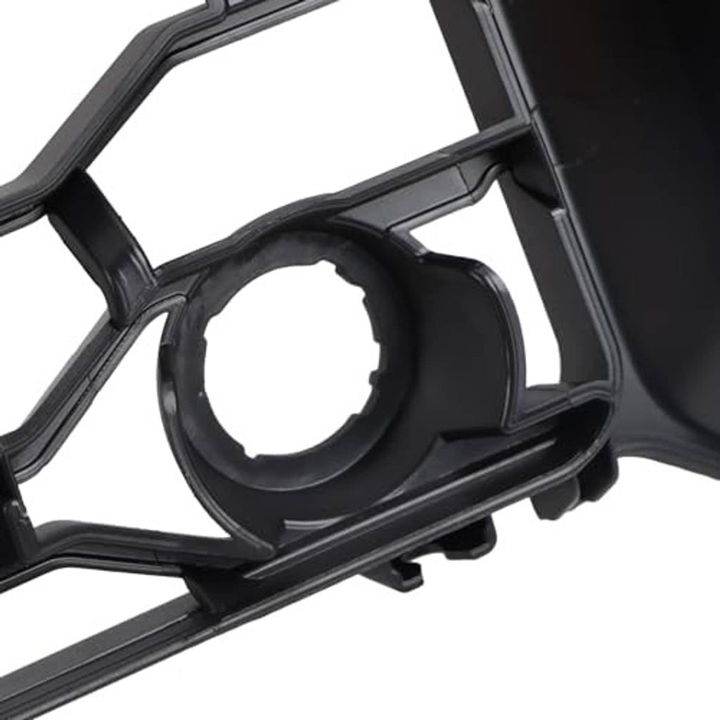 Black grille corner detail with round sensor/fastener opening